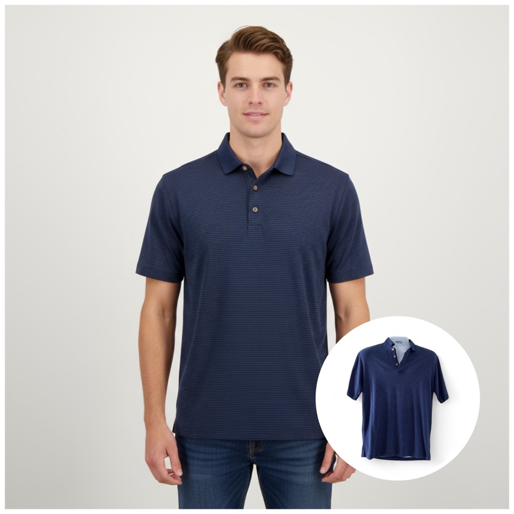 Jamaica Jaxx Men’s Blue Striped Short Sleeve Polo/Golf/Casual Shirt Size Medium